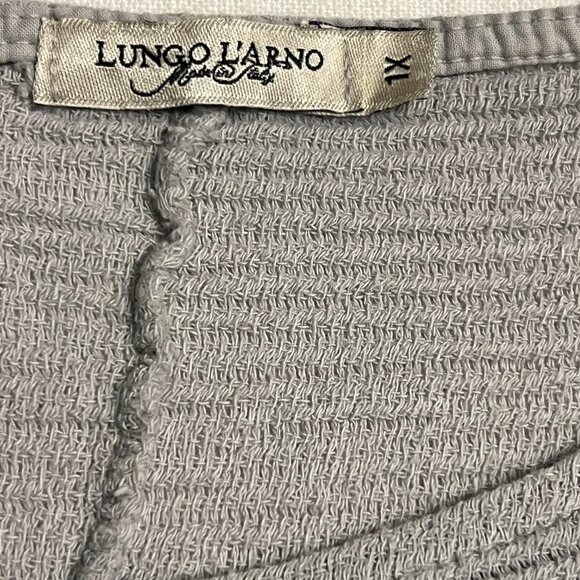 Lungo L’Arno 100% Linen Top Blouse 1X Made in Italy Gray Abstract Print - Picture 4 of 8